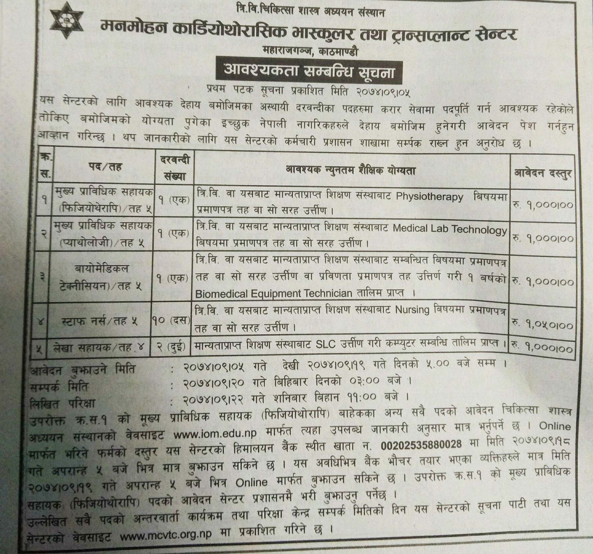 मनमोहन कार्डियो भाष्कुलर सेन्टरमा १० जना नर्सलाई  अवसर