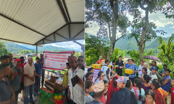 चिकित्सक संघ र अमेरिका नेपाल मेडिकल फाउन्डेसनद्वारा बाढीपीडितलाई राहत वितरण तथा स्वास्थ्य शिविर